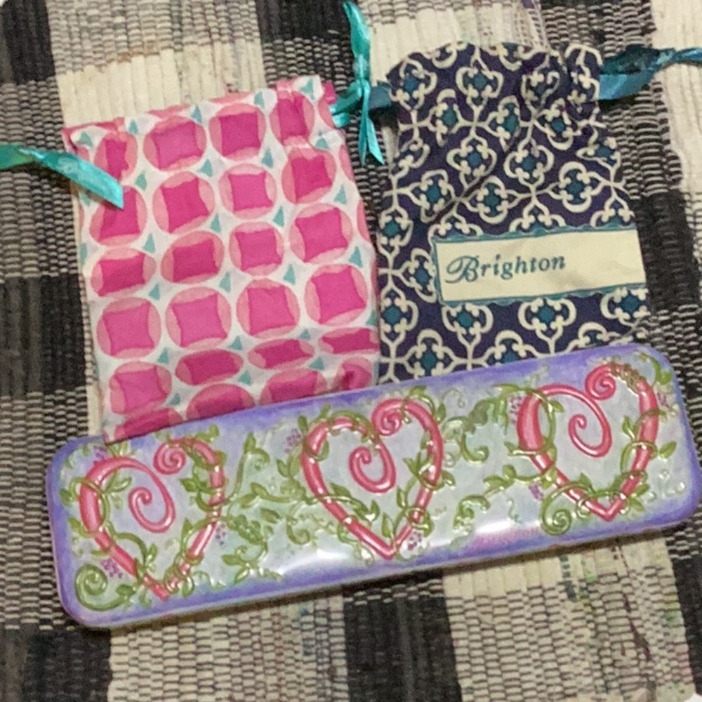 Brighton gift tin & 2 small Brighton Cloth Bags & metal heart shaped tin